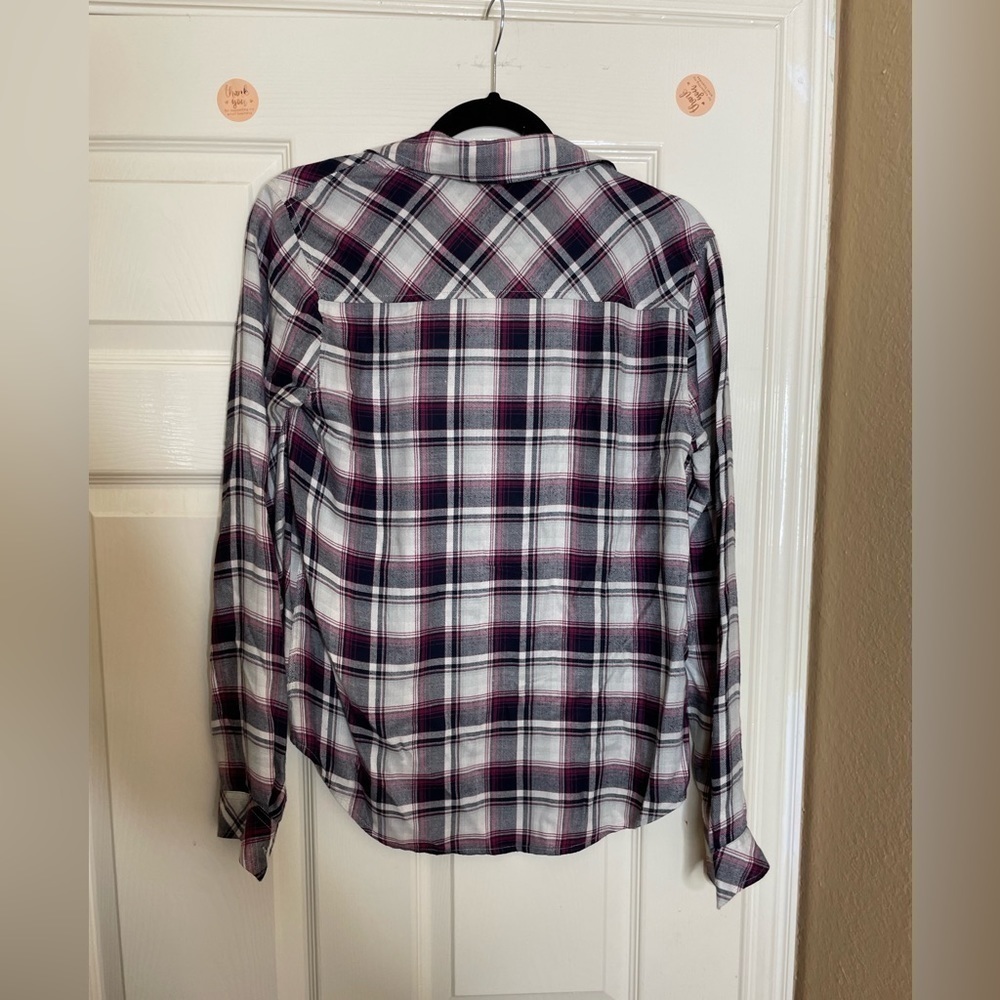 PAIGE Women's Button Up Tie Front Kieran Top Blouse Plaid Gray/Red Size Small   - Picture 7 of 13